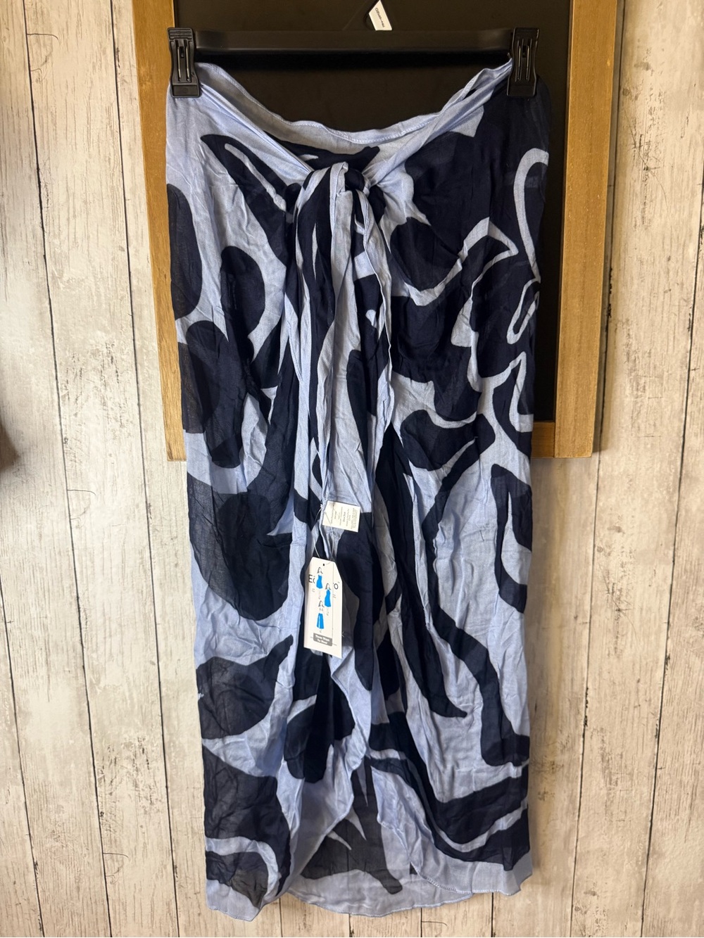 Time and Tru One Size Blue Tropical Print Sarong Swimsuit Cover Up NWT